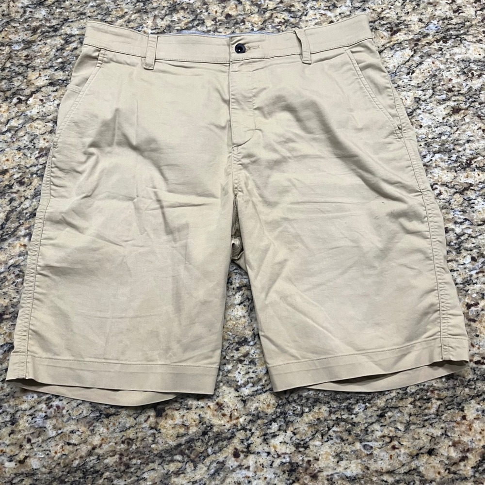 Nike‎ Golf Shorts Mens 33 Khaki Tan Chino Flat Front Dri-FIT Athletic Casual